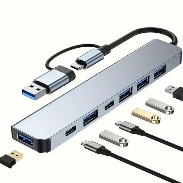 8 in 1 Usb Çevirici Notebook Macbook Type-C Uyumlu Görüntü Aktarıcı Hub (5250) ürün görseli 1
