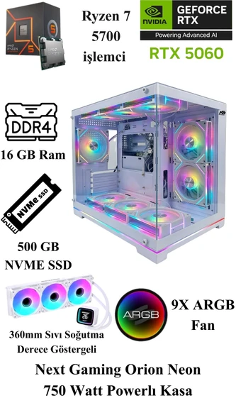 Ng Hiper Gaming - Ryzen 7 5700 4.6 GHz Rtx 5060 16Gb Ddr5 360 Sıvı Soğutma Oyuncu Bilgisayarı ürün görseli 1