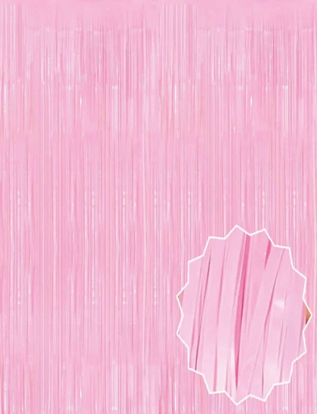 Soft Pembe Püsküllü Kapı Perdesi - Parti, Baby Shower, Cinsiyet Partisi 1x2 M ürün görseli 1