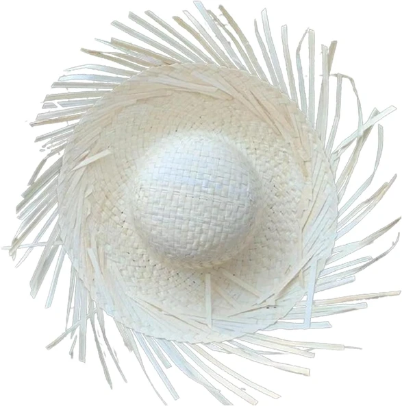 Tropikal Parti Beyaz Hasır Hawaii Şapkası 13x36 Cm ürün görseli 1