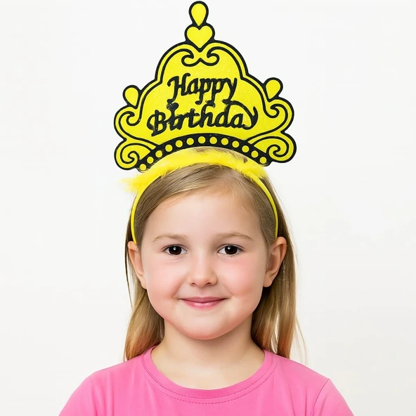 Sarı Happy Birthday Prenses Tacı - Doğum Günü Taç Aksesuarı ürün görseli 1