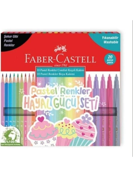 Faber Castell Hayal Gücü Seti (10 Keçeli Kalem + 10 Kuruboya) Pastel Renkler ürün görseli 1