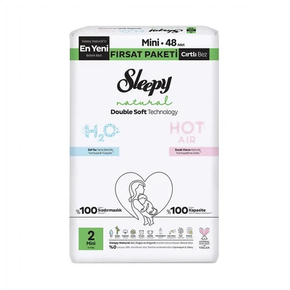 Sleepy Natural Double Soft Bebek Bezi Fırsat Paketi 2 Beden 48 Adet ürün görseli 1
