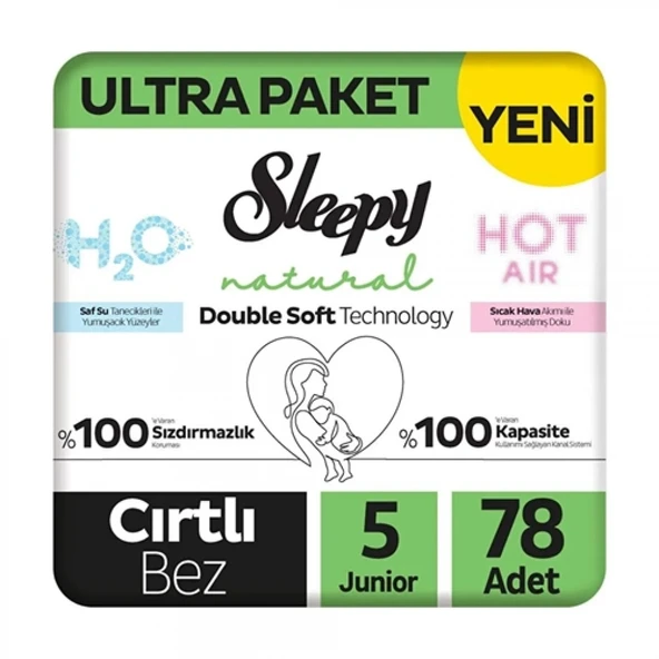 Sleepy Natural Double Soft Bebek Bezi Ultra Paket 5 Beden 78 Adet ürün görseli 1