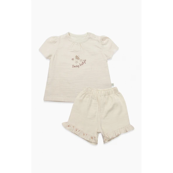 Bistyle 2li Takım Şortlu Müslin Daisy Flowers 14131 Somon ürün görseli 1