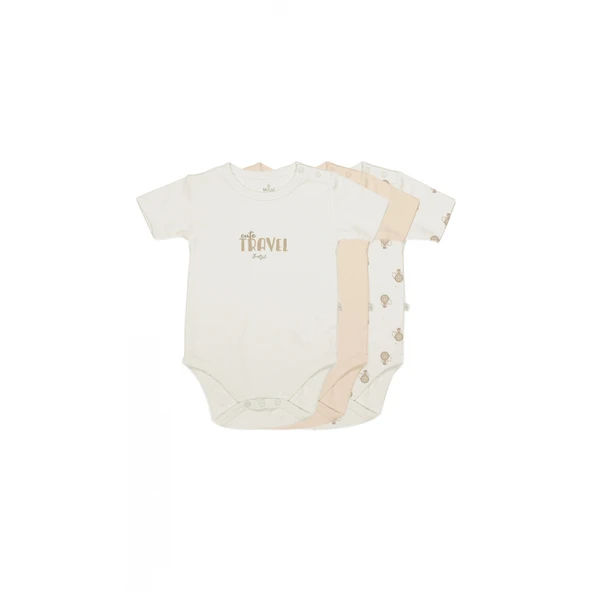 Bistyle 3lü Body Yarım Kol Travel Clasic Kutulu 17162 Ekru ürün görseli 1