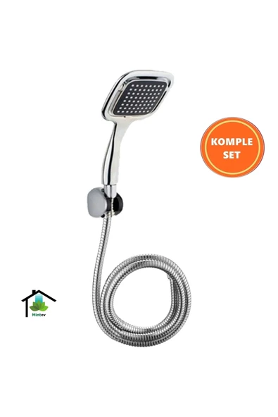 mintev Siyah Kare Lüks Duş Seti Krom Hortum Ve Mafsal ürün görseli 1