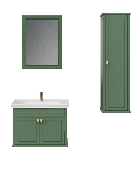 Antik Kapaklı 80 Cm Zeytuni Lavabo Dolabı Seti ürün görseli 1