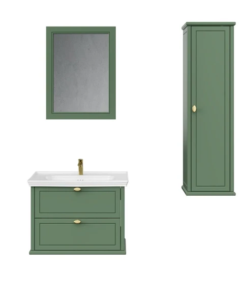 Antik İki Çekmeceli 80 Cm Zeytuni Lavabo Dolabı Seti ürün görseli 1