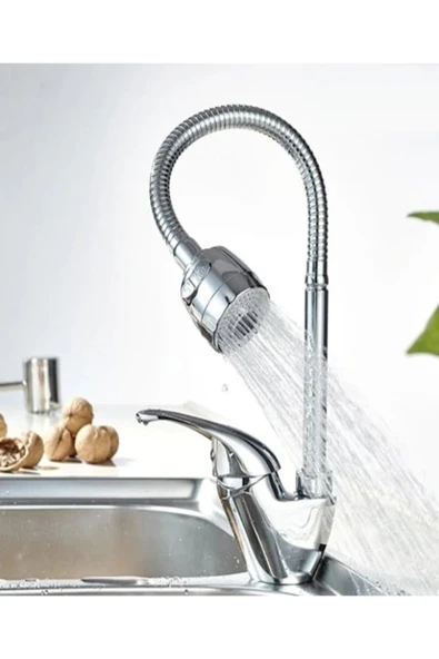 mintev Oynar Spiral Borulu Krom Mutfak Lavabo Başlığı 2 Fonksiyonlu ürün görseli 1