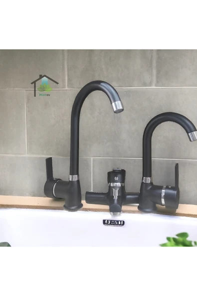 mintev Siyah Ultra Lüx Komple Set Mutfak Evye Lavabo Ve Banyo Bataryası ürün görseli 1