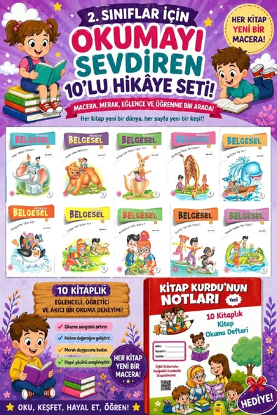 2 .Sınıf Öğrencileri İçin Zevkle Okuyacağı 10 lu Hikaye Seti - 8 (Kitap Okuma Not Defteri Hediyeli) ürün görseli 1