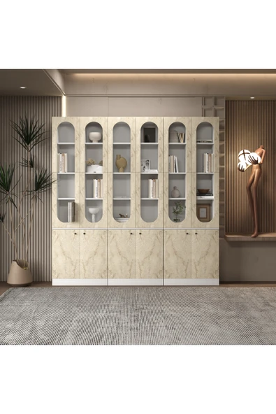 klubeconcept Modern Beyaz Kitaplık %100 MDF Geniş Depolama Alanlı Dekoratif Raf 210X30X210 ürün görseli 1
