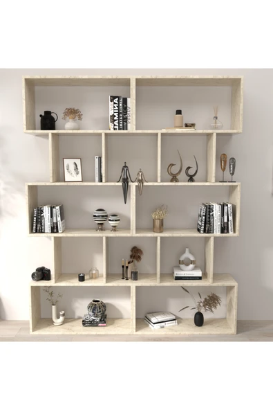 klubeconcept Traverten Desenli Dekoratif Kitaplık 6 Gözlü Modern Raf Ünitesi 100% MDF ürün görseli 1