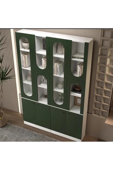 klubeconcept MİHRAP Beyaz Kemer Formlu Kitaplık Ünitesi Vitrin | 140×30×210 cm ürün görseli 1