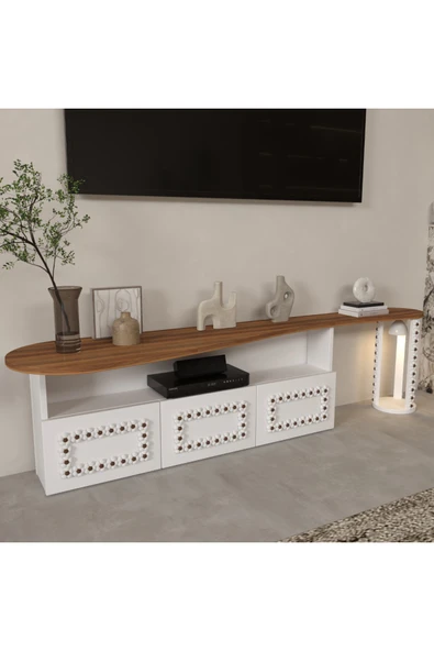 klubeconcept %100 MDF Kişiye Özel 180 cm Ponpon Detaylı Modern TV Ünitesi Özel Tasarım ürün görseli 1