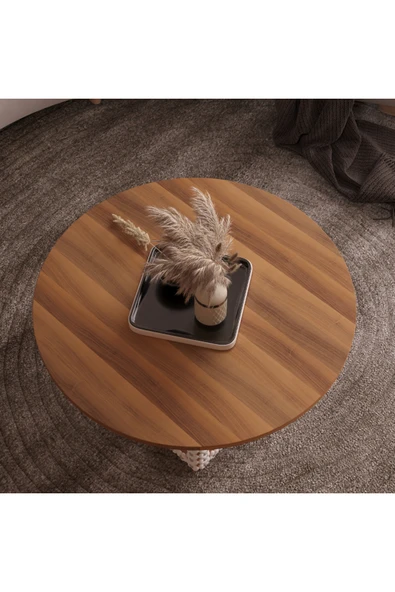 klubeconcept %100 MDF Kişiye Özel Ponpon Detaylı Yuvarlak Orta Sehpa Özel Tasarım ürün görseli 1