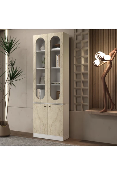 klubeconcept ARC LED’li Beyaz Kemerli Kitaplık %100 MDF 70×30×210 cm ürün görseli 1