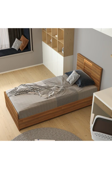 klubeconcept LED Işıklı Başlıklı Modern Tek Kişilik Yatak %100 MDF Kalite 95X195CM ürün görseli 1