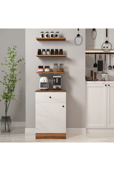 klubeconcept %100 MDF Minimalist Duvar Raflı Kahve Köşesi i 50 cm Çok Amaçlı Mutfak ve Airfryer Dolabı ürün görseli 1