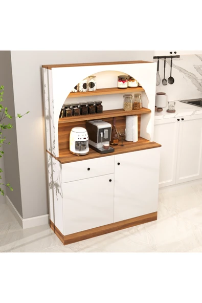 klubeconcept LED’li Modern Kahve Köşesi Dolabı Raflı ve Çekmeceli MDF Servis Ünitesi ürün görseli 1
