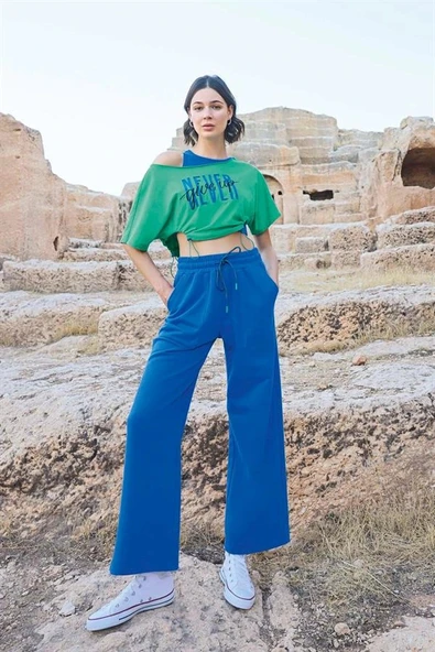Arias Closet Kısa Kollu "Never Give Up" 3'lü Crop Eşofman Takımı - Resim 2