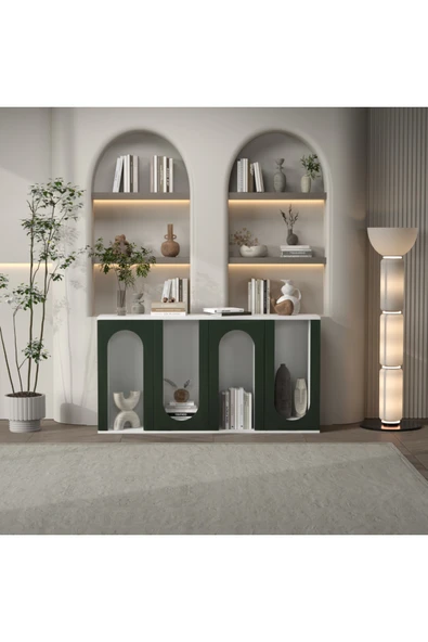 klubeconcept Kemerli Modern Konsol Ünitesi %100 MDF Dekoratif Raflı ve Kapaklı Tasarım ürün görseli 1