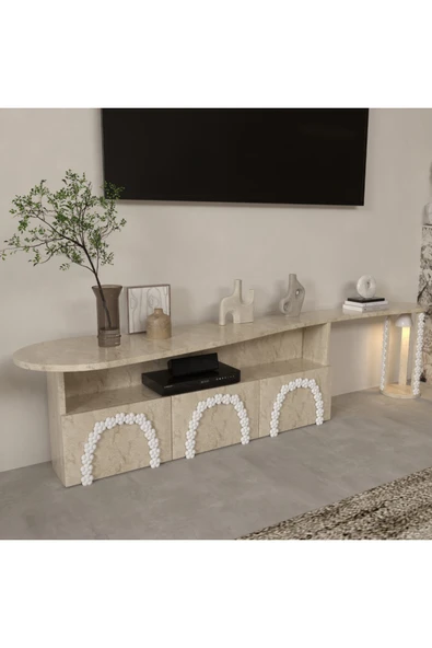 klubeconcept %100 MDF Kişiye Özel 200 cm Ponpon Detaylı Modern TV Ünitesi Özel Tasarım ürün görseli 1