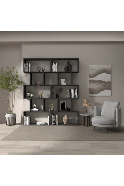 klubeconcept Modern Antrasit Kitaplık Estetik Kütüphane ürün görseli 1