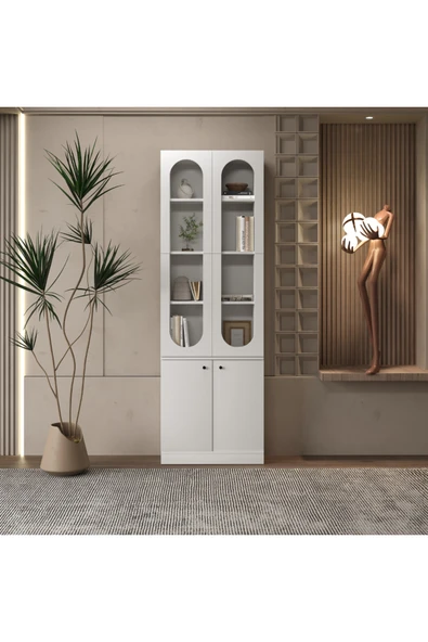 klubeconcept ARC LED’li Beyaz Kemerli Kitaplık %100 MDF 70×30×210 cm ürün görseli 1