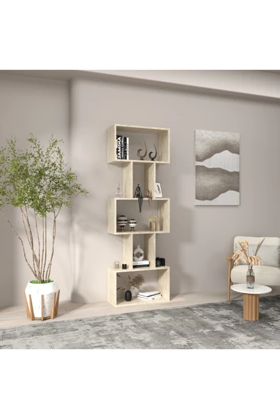 klubeconcept Traverten Desenli Dekoratif Kitaplık 6 Gözlü Modern Raf Ünitesi 100% MDF ürün görseli 1