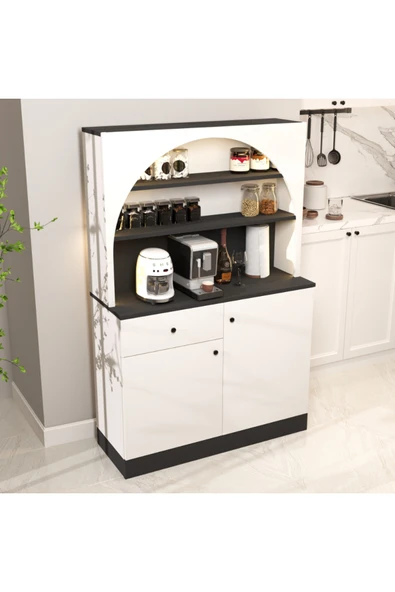 klubeconcept LED’li Modern Kahve Köşesi Dolabı Raflı ve Çekmeceli MDF Servis Ünitesi ürün görseli 1