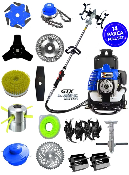Wacker Pro German VRX-714 PRO Sırt Tırpan+ Akrobat Çapalama + Toprak Eşeleme 14 Parça FULL Setli ürün görseli 1