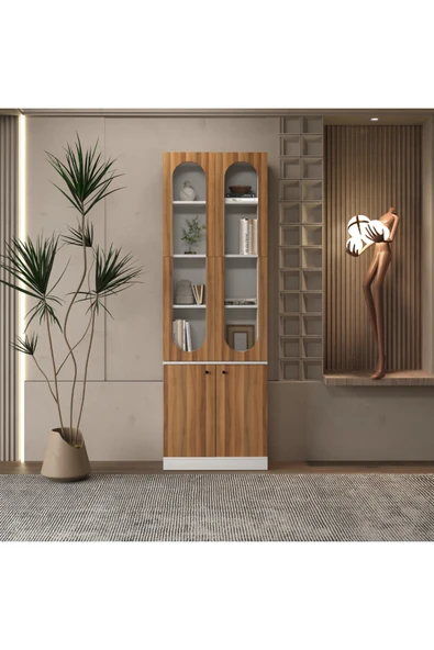 klubeconcept ARC LED’li Beyaz Kemerli Kitaplık %100 MDF 70×30×210 cm ürün görseli 1