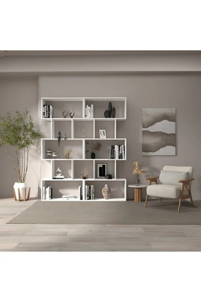 klubeconcept Modern Beyaz Kitaplık Estetik Kütüpane 100% MDF ürün görseli 1
