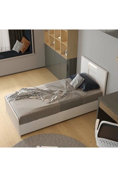 klubeconcept LED Işıklı Başlıklı Modern Tek Kişilik Yatak %100 MDF Kalite 95X195CM ürün görseli 1