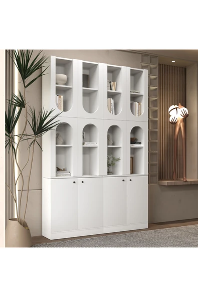 klubeconcept DERGÂH Beyaz Nişli Kemer Formlu Kitaplık Ünitesi | 140×30×210 cm ürün görseli 1