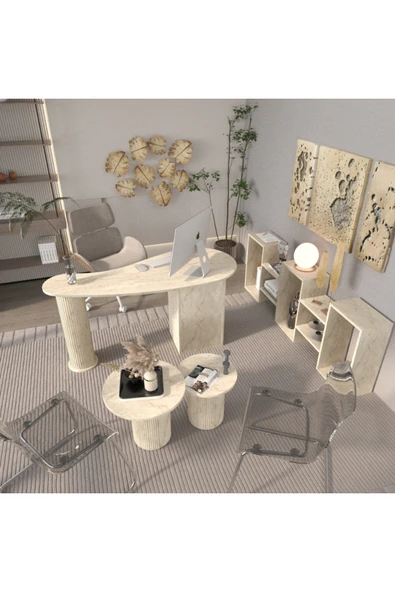klubeconcept Athena Kolon Ayaklı Mermer Desenli Çalışma Masası Ofis Takımı %100 MDF ürün görseli 1