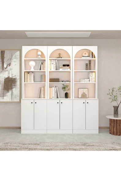 klubeconcept Modern Niş LED Kitaplık Kapaklı Düzenleyici Dolap 180x210 ürün görseli 1