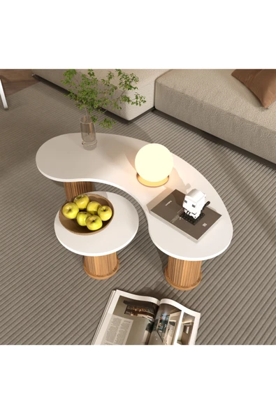 klubeconcept ALBERO Verde Premium Organik Form Yivli Bohem Ayaklı İkili Orta Sehpa Seti ürün görseli 1
