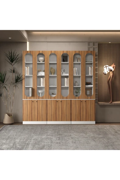 klubeconcept Modern Beyaz Kitaplık %100 MDF Geniş Depolama Alanlı Dekoratif Raf 210X30X210 ürün görseli 1