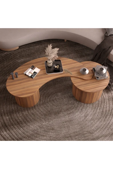 klubeconcept BohoForm Ceviz Orta Sehpa Takımı 2’li Organik Formlu Modern Tasarım ürün görseli 1