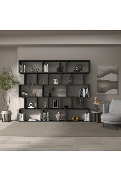 klubeconcept Modern Antrasit Kitaplık Estetik Çalışma Odası 100% MDF ürün görseli 1