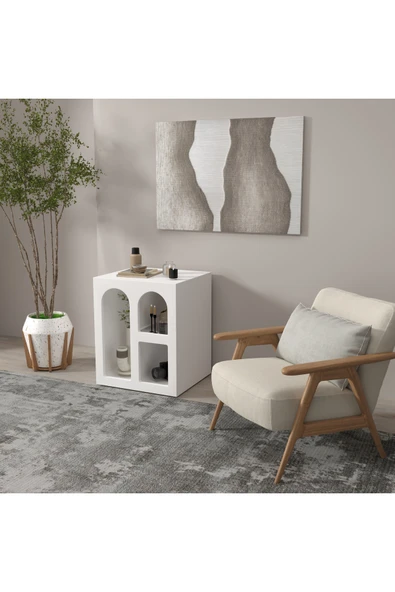 klubeconcept Modern Tarz Beyaz Nişli Sehpa Küçük Alanlar İçin Şık Raf Ünitesi ürün görseli 1