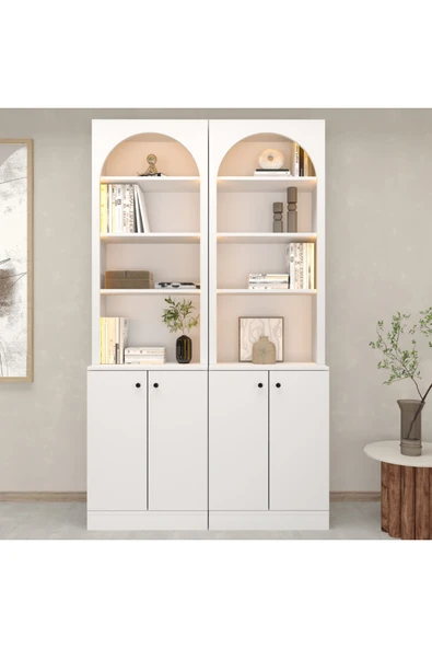 klubeconcept Modern Niş LED Kitaplık Kapaklı Düzenleyici Dolap 120x210 ürün görseli 1