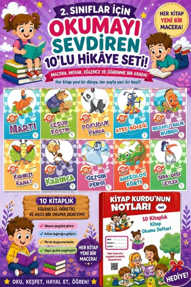2 .Sınıf Öğrencileri İçin Zevkle Okuyacağı 10 lu Hikaye Seti - 9 (Kitap Okuma Not Defteri Hediyeli) ürün görseli 1
