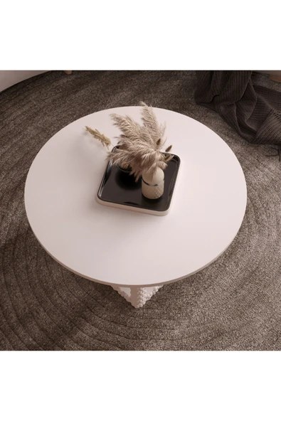 klubeconcept %100 MDF Kişiye Özel Ponpon Detaylı Yuvarlak Orta Sehpa Özel Tasarım ürün görseli 1