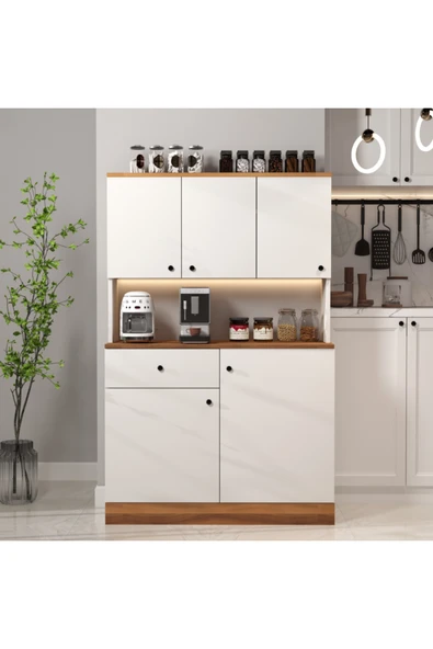 klubeconcept 100 % MDF Kahve Köşesi 100 cm LED Aydınlatmalı, Çok Amaçlı Mutfak ve Airfryer Dolabı ürün görseli 1