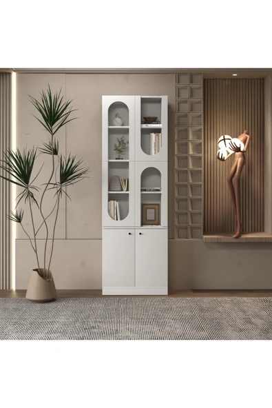 klubeconcept ARC Duo Beyaz Kemerli Kitaplık 70x30x210 cm ürün görseli 1