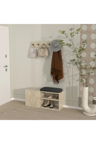klubeconcept Modern Giriş ve Antre Portmanto Seti Askılık Oturaklı Ayakkabılık 100% MDF ürün görseli 1